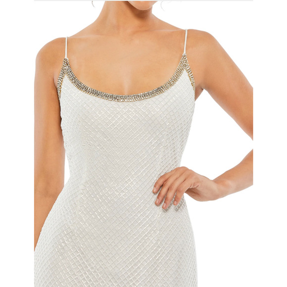 MAC DUGGAL Dress Size 16 Evening Gown Sequin Bead Embellished Neckline White NEW - Picture 6 of 7
